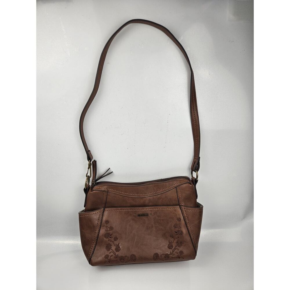 Embroidered Floral Brown Rosetti PVC‎ Leather Handbag